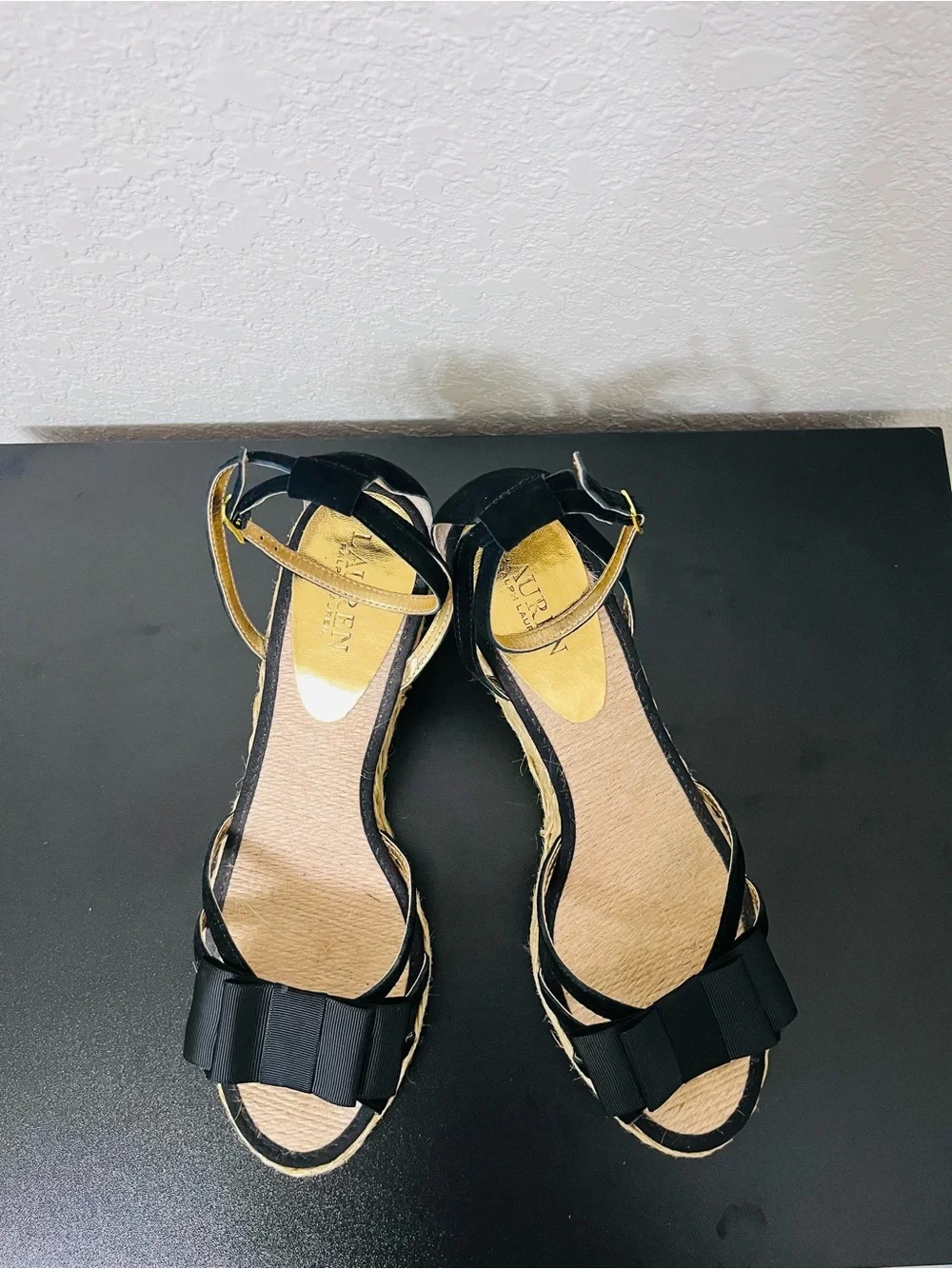 Ralph Lauren  Espadrille Wedge Sandals with Bow Accent , Size 9,5 .